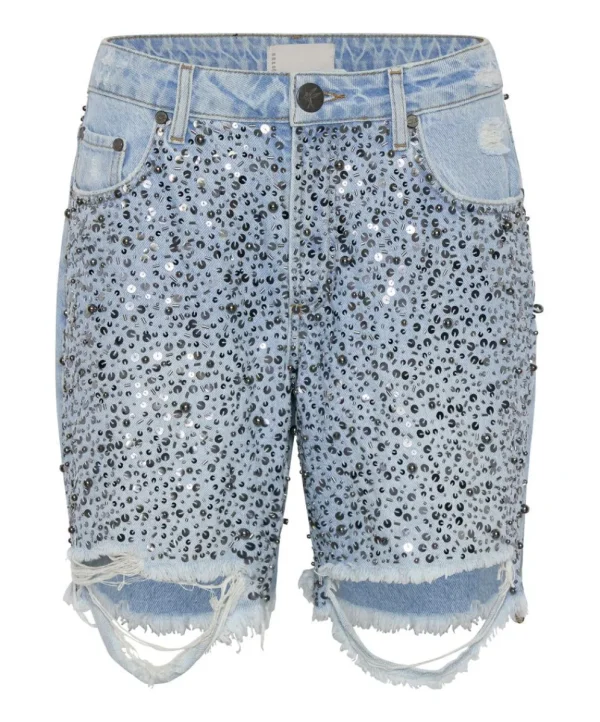 ONE TEASPOON Hand Beaded Jackson Mid Waist Wide Leg Shorts | Women Denim Shorts