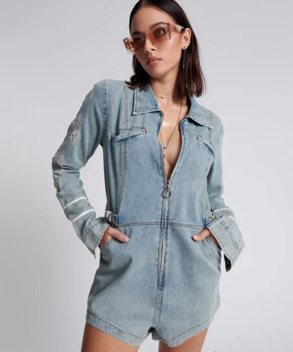 ONE TEASPOON Heartland Embroidered Margot Jumpsuit | Women Denim Jumpsuits