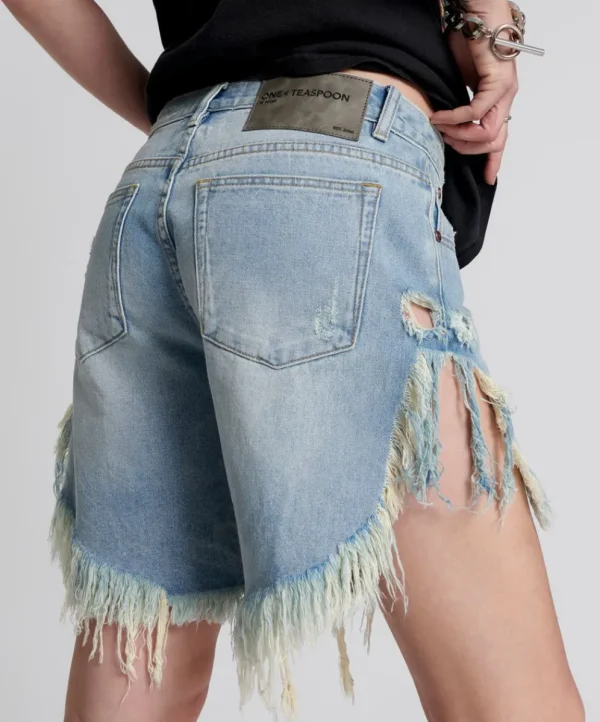 ONE TEASPOON Hendrixe Frankies Long Length Denim Shorts | Women Denim Shorts