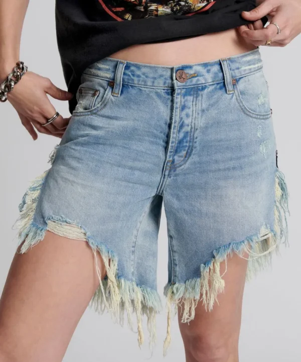 ONE TEASPOON Hendrixe Frankies Long Length Denim Shorts | Women Denim Shorts