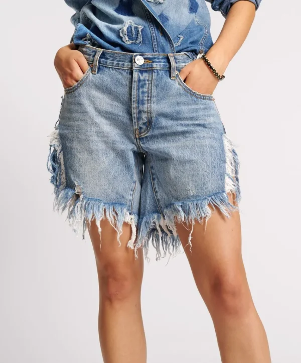 ONE TEASPOON Hollywood Frankies Long Length Denim Shorts | Women Denim Shorts