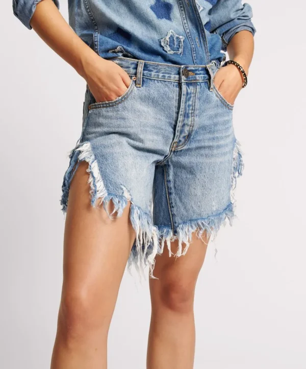 ONE TEASPOON Hollywood Frankies Long Length Denim Shorts | Women Denim Shorts