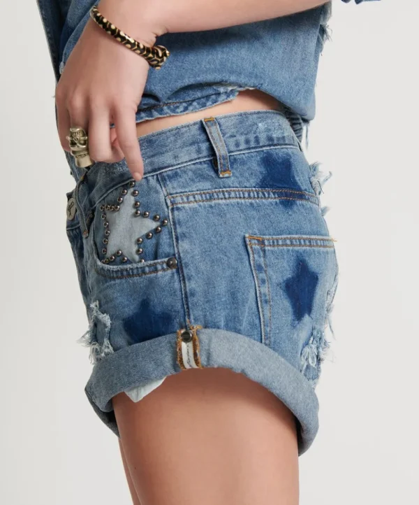 ONE TEASPOON Johnny Blue Star Bandits Low Waist Denim Shorts | Women Denim Shorts