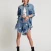 ONE TEASPOON Johnny Blue Star High Waist Frankies Long Length Denim Shorts | Women Denim Shorts