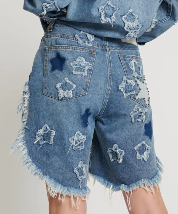 ONE TEASPOON Johnny Blue Star High Waist Frankies Long Length Denim Shorts | Women Denim Shorts