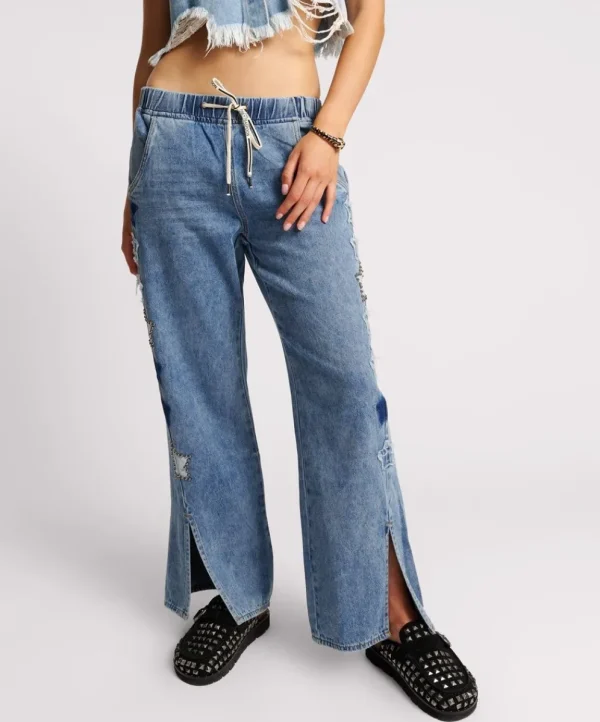 ONE TEASPOON Johnny Blue Star Roadhouse Wide Leg Drawstring Jeans | Women Denim Jeans