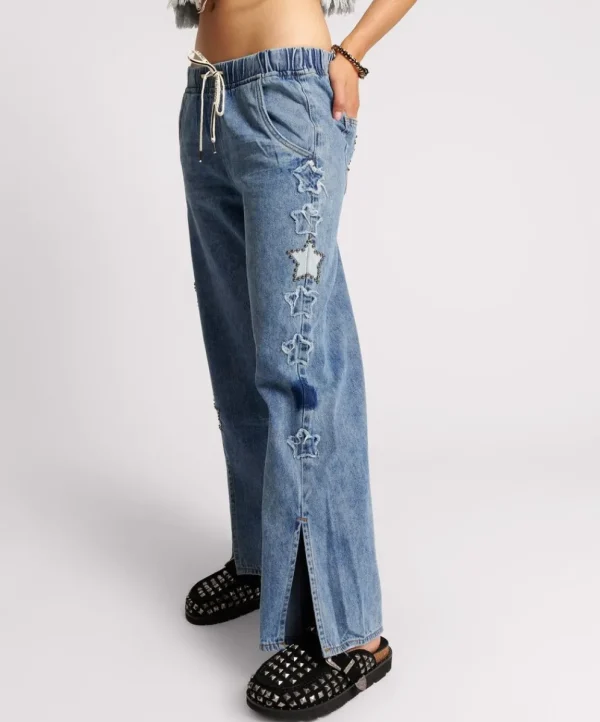 ONE TEASPOON Johnny Blue Star Roadhouse Wide Leg Drawstring Jeans | Women Denim Jeans