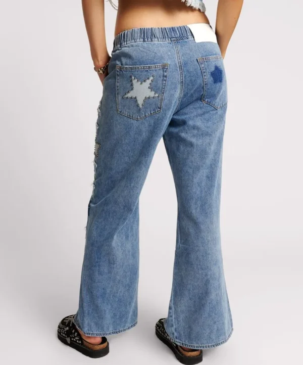 ONE TEASPOON Johnny Blue Star Roadhouse Wide Leg Drawstring Jeans | Women Denim Jeans