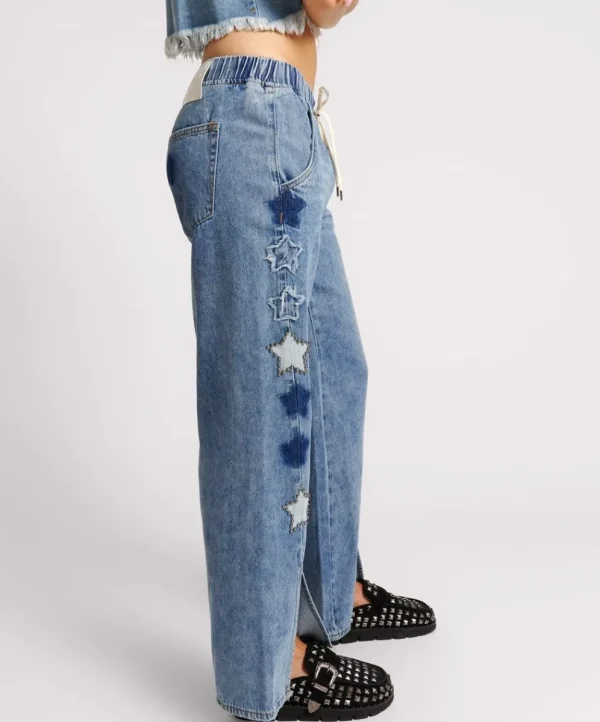 ONE TEASPOON Johnny Blue Star Roadhouse Wide Leg Drawstring Jeans | Women Denim Jeans