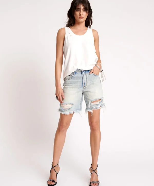 ONE TEASPOON Kansas Blue Jackson Mid Waist Wide Leg Shorts | Women Denim Shorts