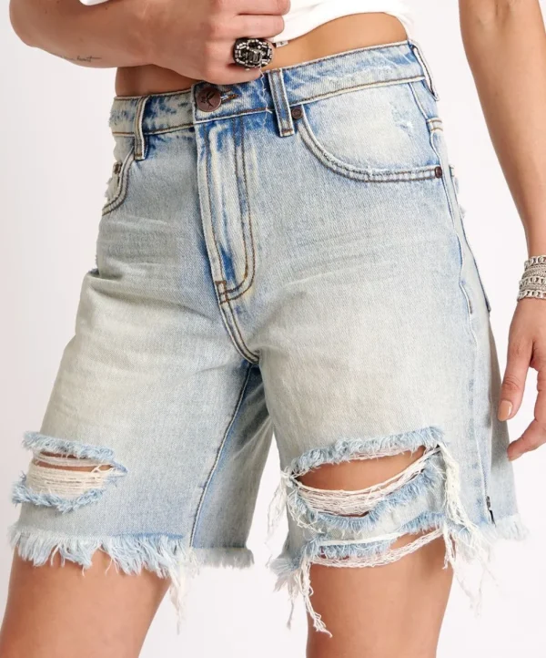 ONE TEASPOON Kansas Blue Jackson Mid Waist Wide Leg Shorts | Women Denim Shorts