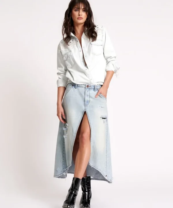 ONE TEASPOON Kansas Blue Mrs Carter Long Denim Skirt | Women Denim Skirts