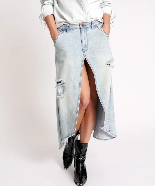 ONE TEASPOON Kansas Blue Mrs Carter Long Denim Skirt | Women Denim Skirts