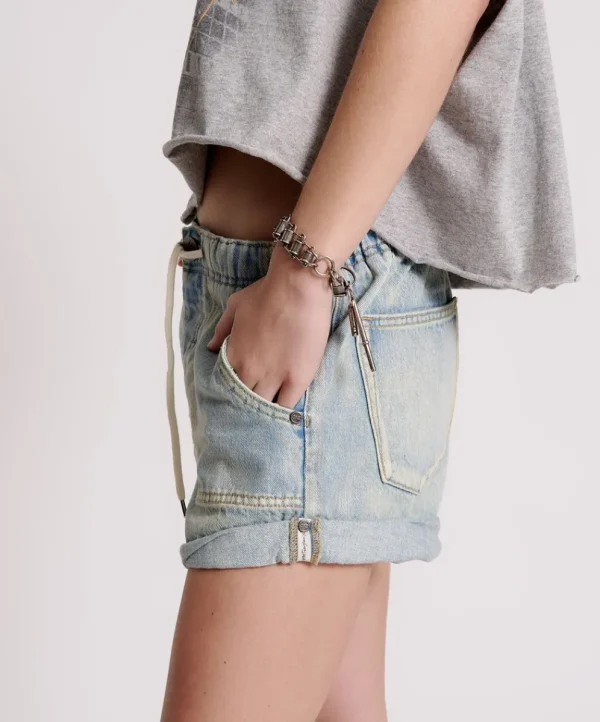 ONE TEASPOON Kansas Blue Shabby Bandit Drawstring Boyfriend Shorts | Women Denim Shorts