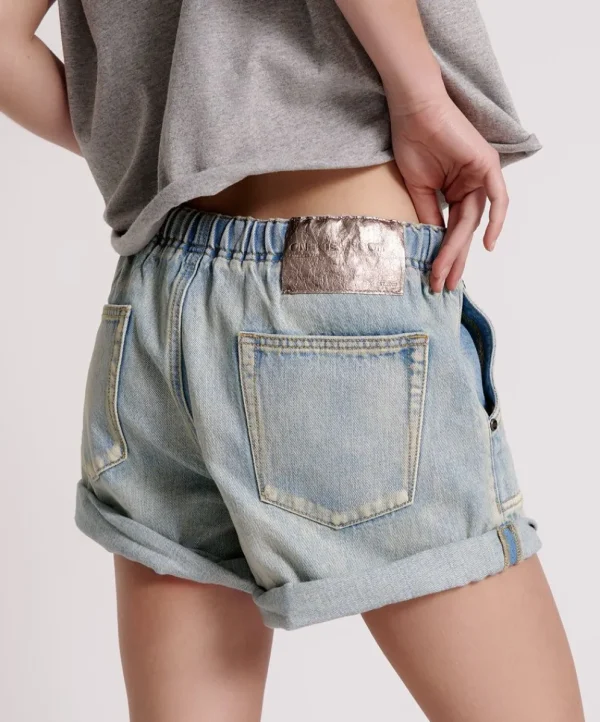 ONE TEASPOON Kansas Blue Shabby Bandit Drawstring Boyfriend Shorts | Women Denim Shorts