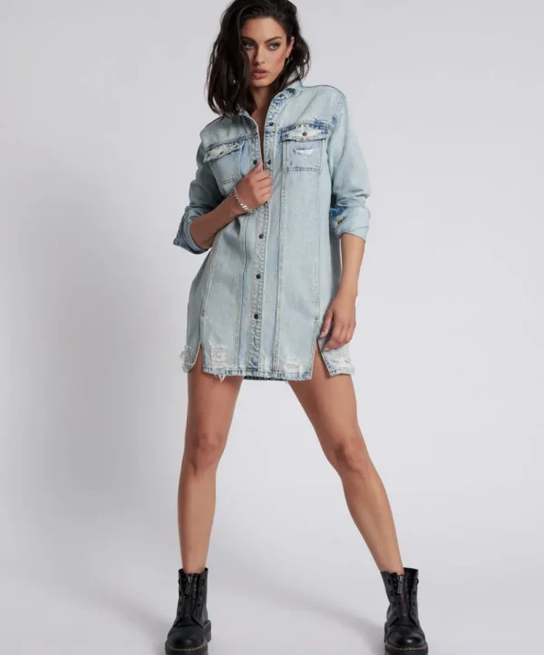 ONE TEASPOON Kansas Blue Trucker Shirt Dress | Women Midi & Maxi Dresses