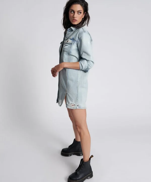 ONE TEASPOON Kansas Blue Trucker Shirt Dress | Women Midi & Maxi Dresses