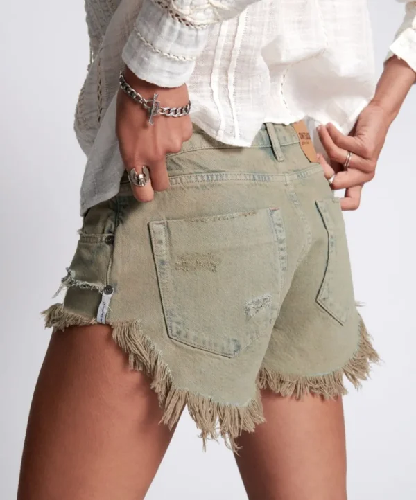 ONE TEASPOON Khaki Haze Bonita Low Waist Denim Shorts | Women Denim Shorts