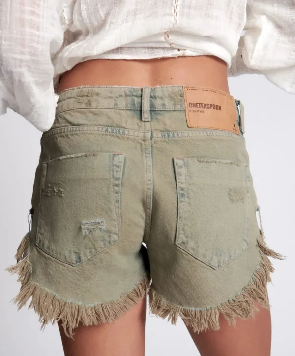 ONE TEASPOON Khaki Haze Bonita Low Waist Denim Shorts | Women Denim Shorts