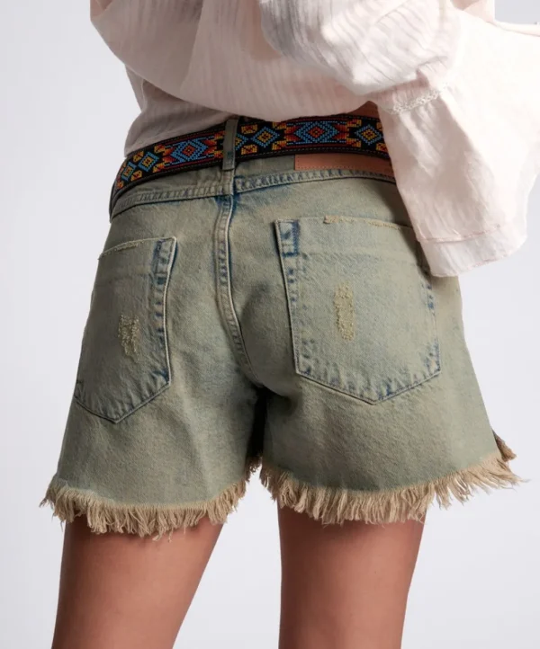 ONE TEASPOON Khaki Haze Marlons Low Waist Boyfriend Shorts | Women Denim Shorts