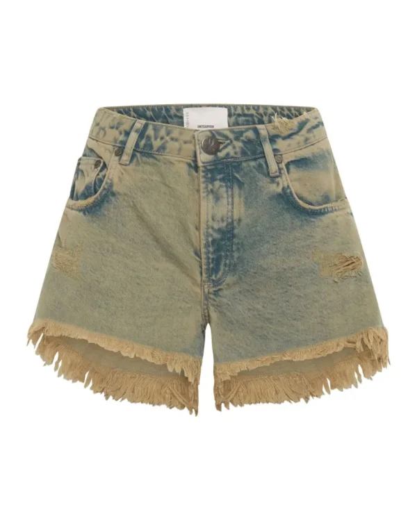 ONE TEASPOON Khaki Haze Marlons Low Waist Boyfriend Shorts | Women Denim Shorts