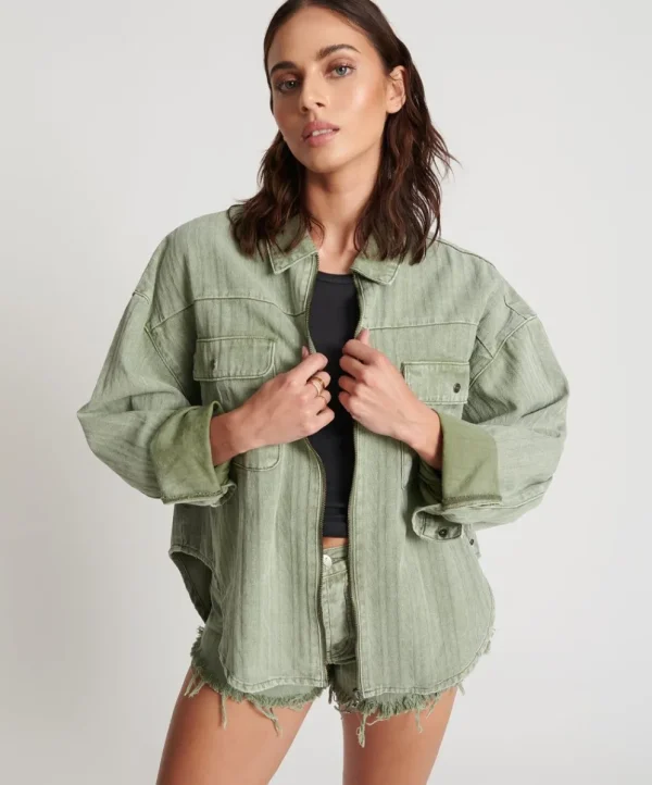 ONE TEASPOON Khaki Logo Jacquard Daria Shacket | Women Shirts