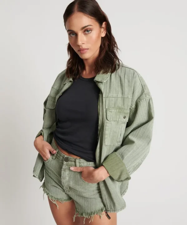 ONE TEASPOON Khaki Logo Jacquard Daria Shacket | Women Shirts