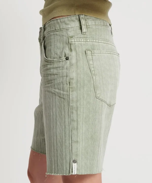 ONE TEASPOON Khaki Logo Jacquard Jackson Mid Waist Wide Leg Shorts | Women Denim Shorts