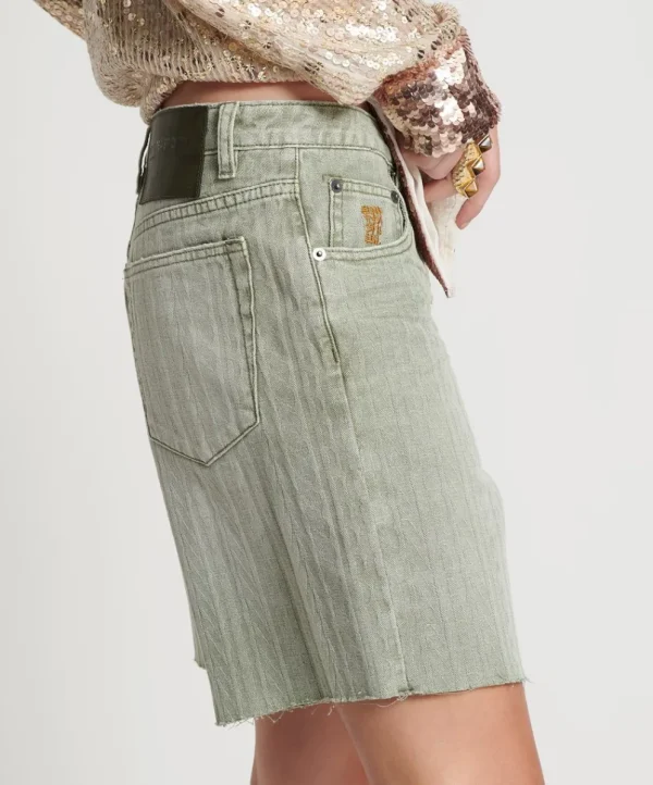 ONE TEASPOON Khaki Logo Jacquard Jackson Mid Waist Wide Leg Shorts | Women Denim Shorts