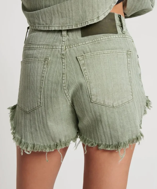 ONE TEASPOON Khaki Logo Jacquard Outlaws Mid Waist Denim Shorts | Women Denim Shorts