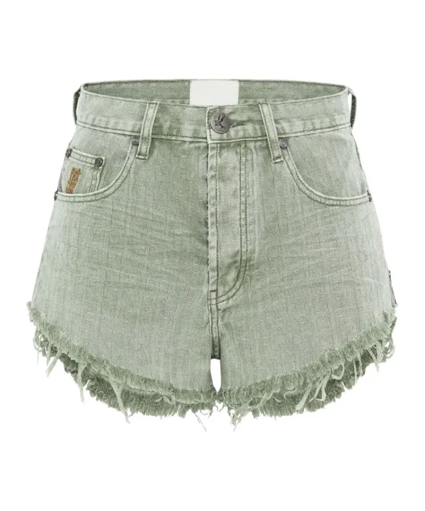 ONE TEASPOON Khaki Logo Jacquard Outlaws Mid Waist Denim Shorts | Women Denim Shorts