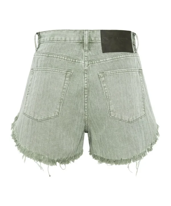 ONE TEASPOON Khaki Logo Jacquard Outlaws Mid Waist Denim Shorts | Women Denim Shorts