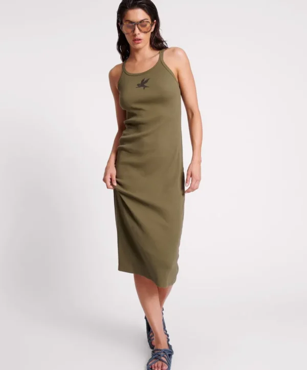 ONE TEASPOON Khaki Rib Singlet Midi Dress | Women Midi & Maxi Dresses