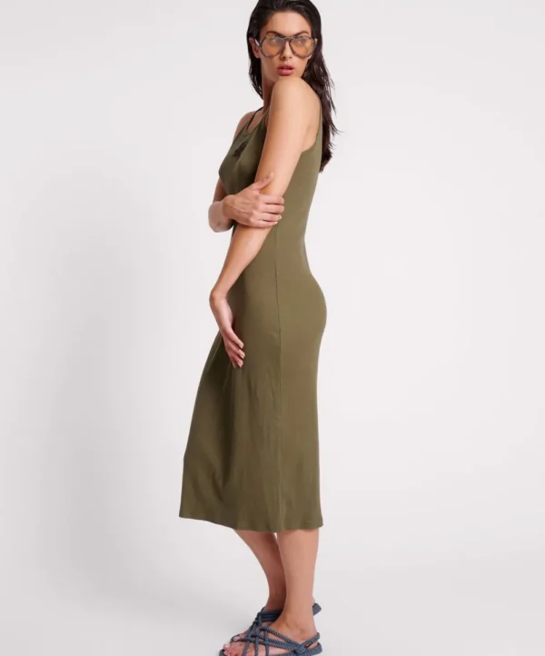 ONE TEASPOON Khaki Rib Singlet Midi Dress | Women Midi & Maxi Dresses