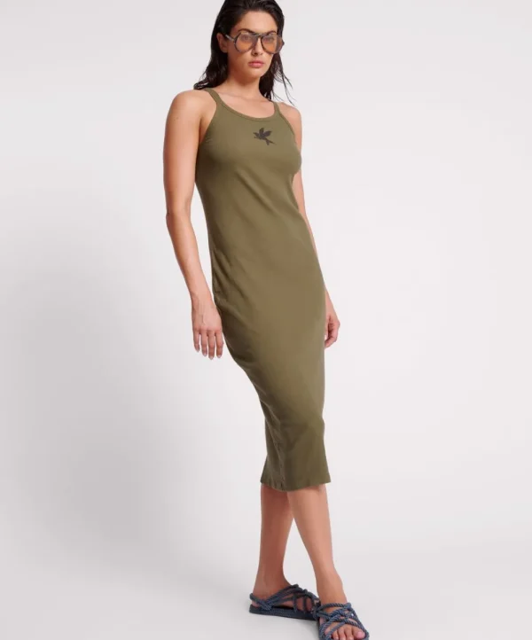 ONE TEASPOON Khaki Rib Singlet Midi Dress | Women Midi & Maxi Dresses