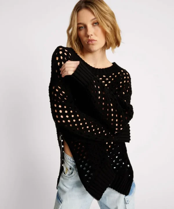 ONE TEASPOON Knitted Fishnet Zip Side Sweater | Women Knitwear