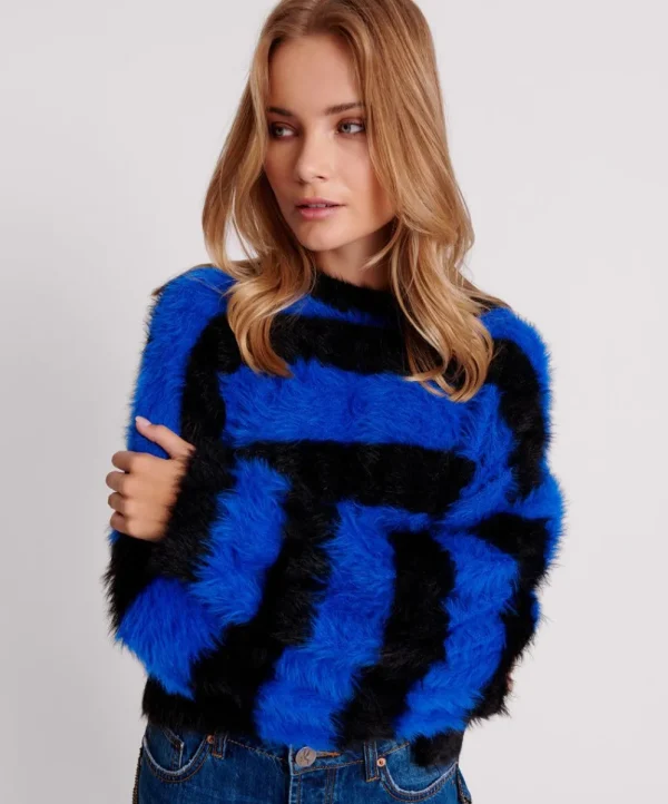 ONE TEASPOON Kruger Stripe Fluffy Crop Knit Sweater | Women Knitwear