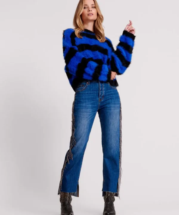 ONE TEASPOON Kruger Stripe Fluffy Crop Knit Sweater | Women Knitwear