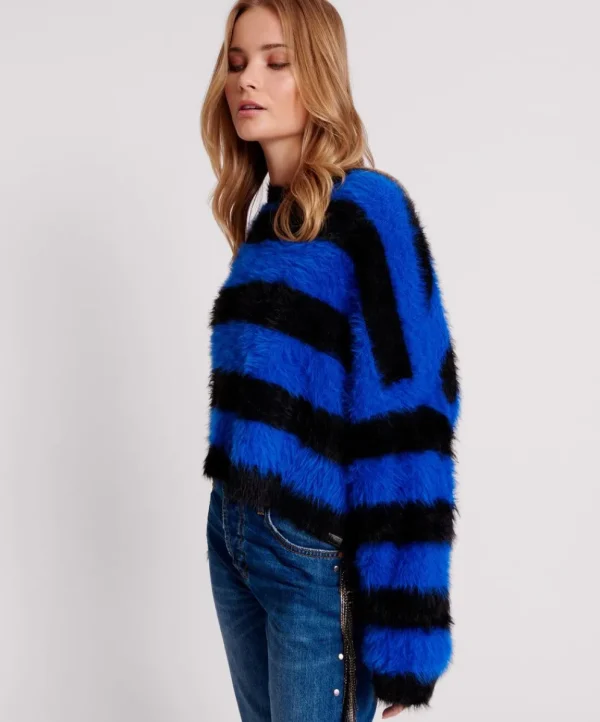 ONE TEASPOON Kruger Stripe Fluffy Crop Knit Sweater | Women Knitwear
