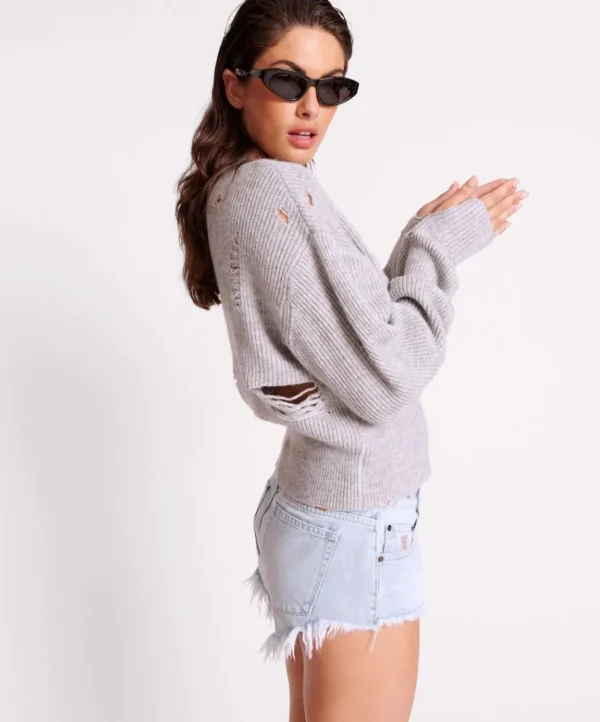 ONE TEASPOON Laddered V-Neck Distressed Sweater | Women Knitwear