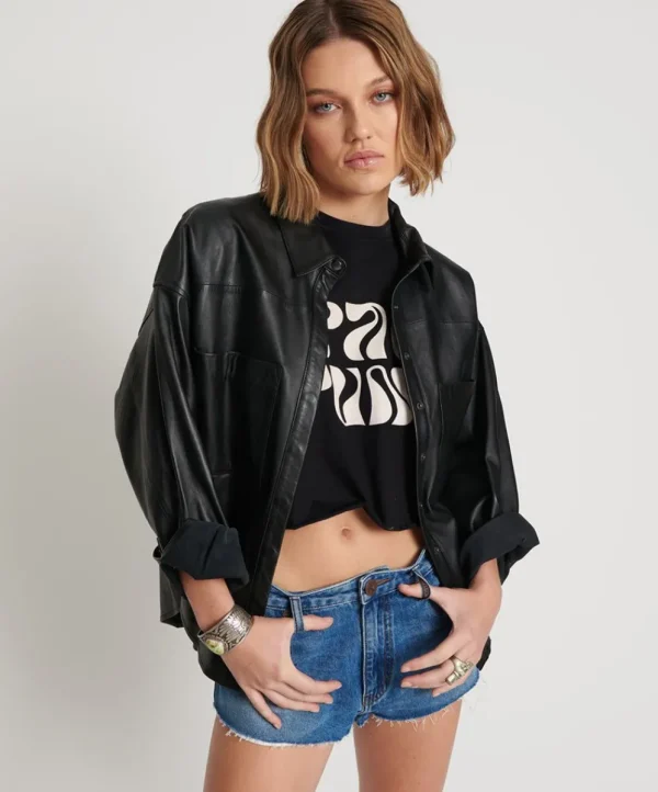 ONE TEASPOON Last Kiss Leather Daria Shacket | Women Leather Jackets