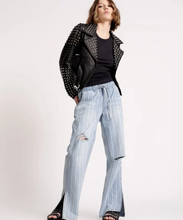 ONE TEASPOON Le Stripe Roadhouse Wide Leg Drawstring Jeans | Women Denim Jeans