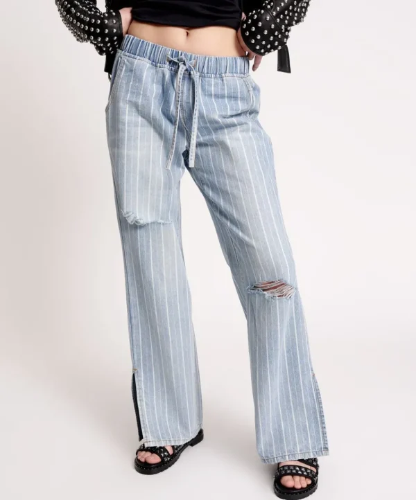 ONE TEASPOON Le Stripe Roadhouse Wide Leg Drawstring Jeans | Women Denim Jeans