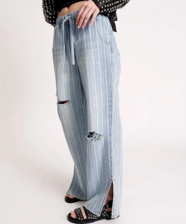 ONE TEASPOON Le Stripe Roadhouse Wide Leg Drawstring Jeans | Women Denim Jeans