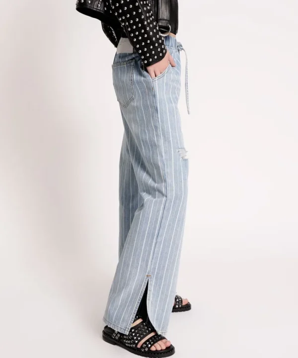 ONE TEASPOON Le Stripe Roadhouse Wide Leg Drawstring Jeans | Women Denim Jeans