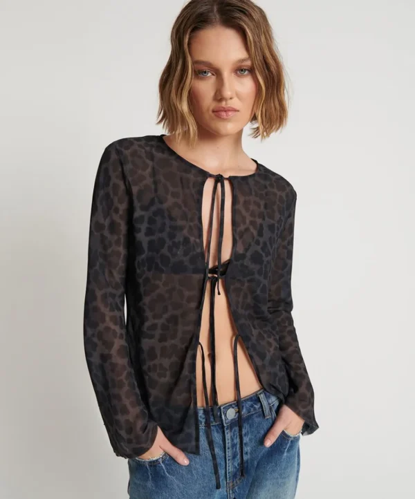 ONE TEASPOON Leopard Fantasy Chiffon Longsleeve Top | Women Tops