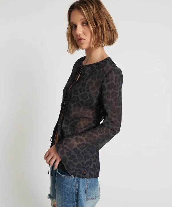 ONE TEASPOON Leopard Fantasy Chiffon Longsleeve Top | Women Tops