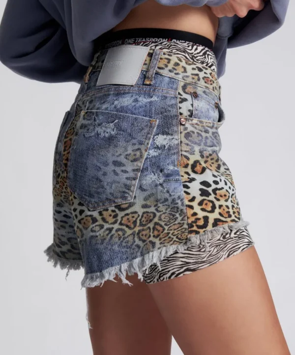 ONE TEASPOON Leoparty Truckers Mid Waist Relaxed Shorts | Women Denim Shorts