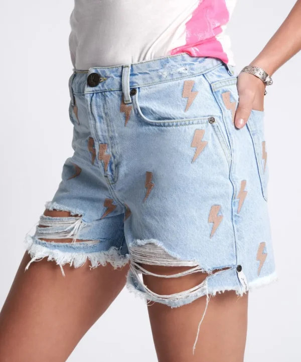 ONE TEASPOON Lightning Bolt Legend High Waist Mom Fit Shorts | Women Denim Shorts