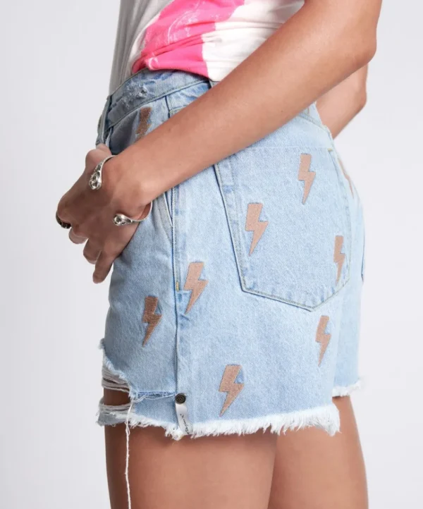 ONE TEASPOON Lightning Bolt Legend High Waist Mom Fit Shorts | Women Denim Shorts